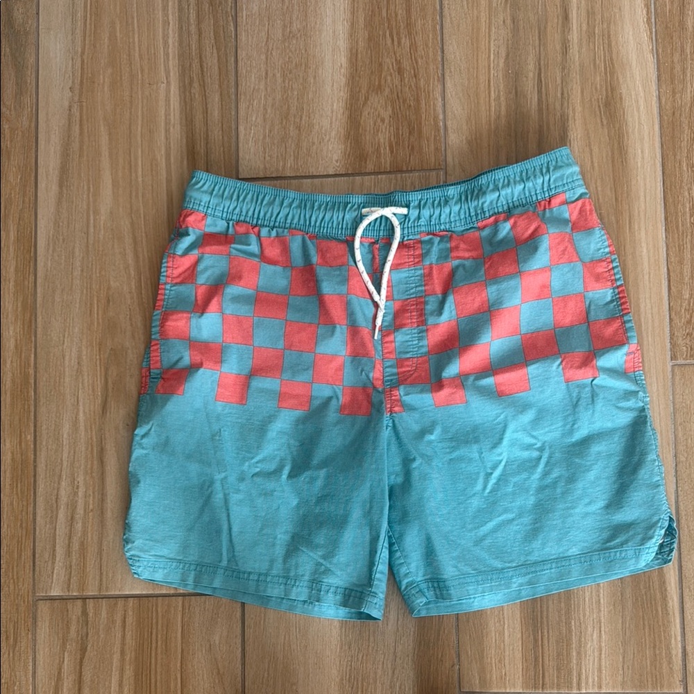 Vibrant Blue and Red Swim Trunks with Elastic Waistband